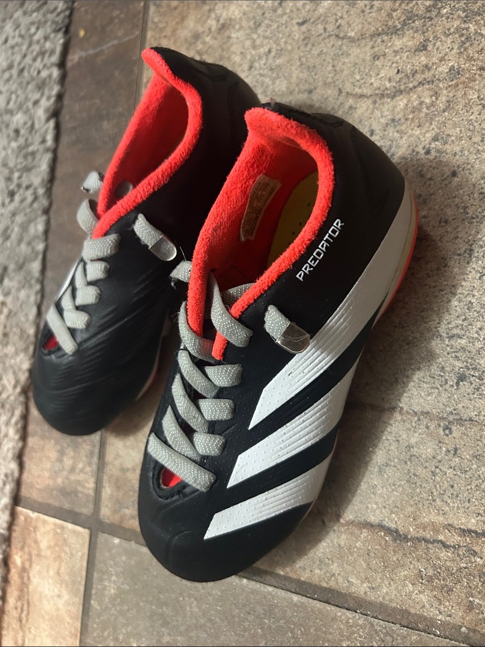 adidas Predator Black White Kids Soccer Sneakers with Orange Lining